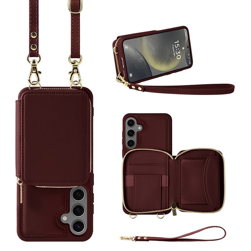 For Samsung Galaxy S24+ Case Leather +TPU Phone Purse Crossbody Zipper Cover For Samsung Galaxy S24+ Case Leather +TPU Phone Purse Crossbody Zipper Cover